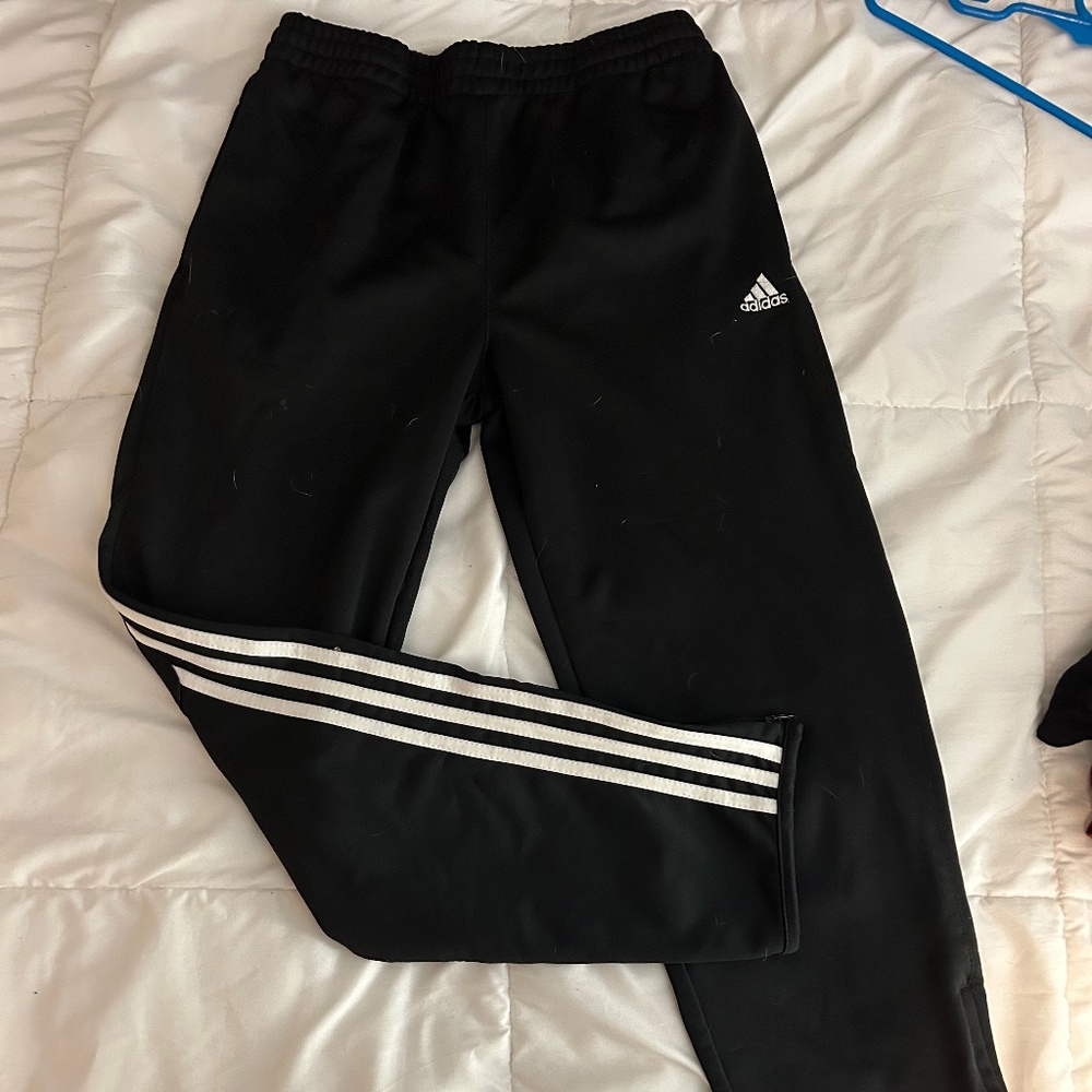 adidas striped black joggers size kids large
